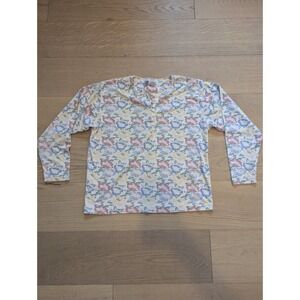 KAREN SCOTT SIZE M MULTI COLOR pink FLORAL PRINT‎ LONG SLEEVE TOP SPLIT V NECK